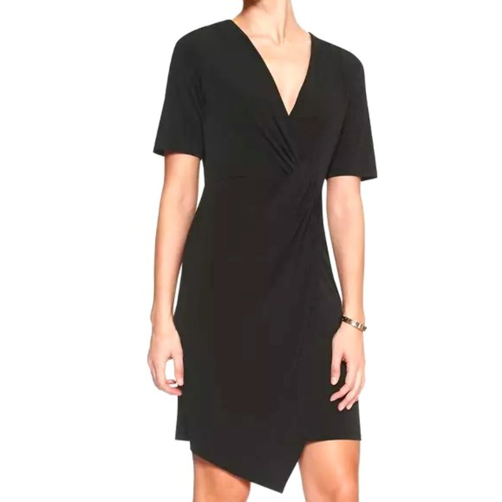 Banana Republic Factory Ruche Front Asymmetric Hem Black Mini Dress Size S NWT